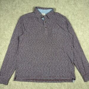 Faherty Shirt Mens Size M Polo Long Sleeve Organic Cotton Pullover Red Striped